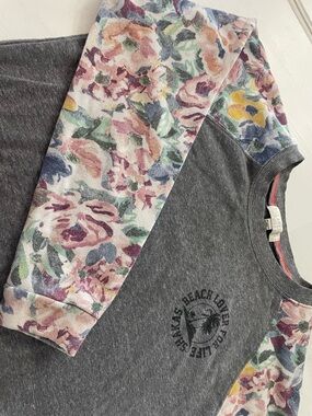 Kids Floral sweatshirt - Gray with Floral Sleeves (fits like womens xs!)